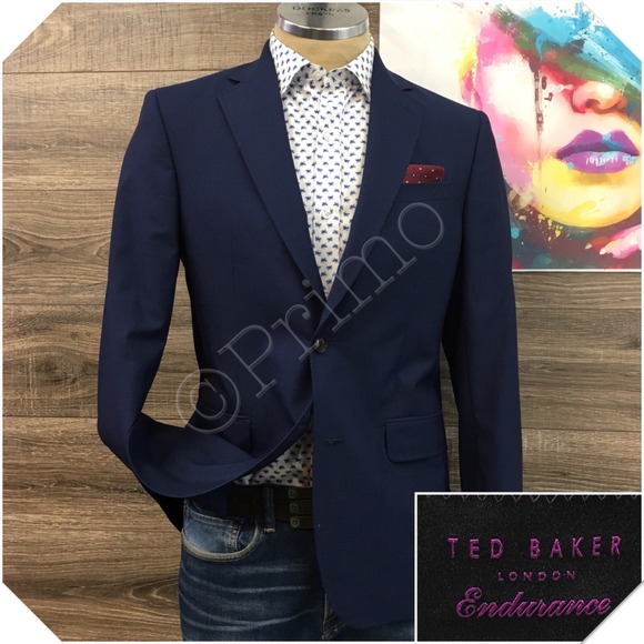 TED BAKER Mens Blazer Sport Coat Casual Jacket Size 40R‎ Blue Wool Suit